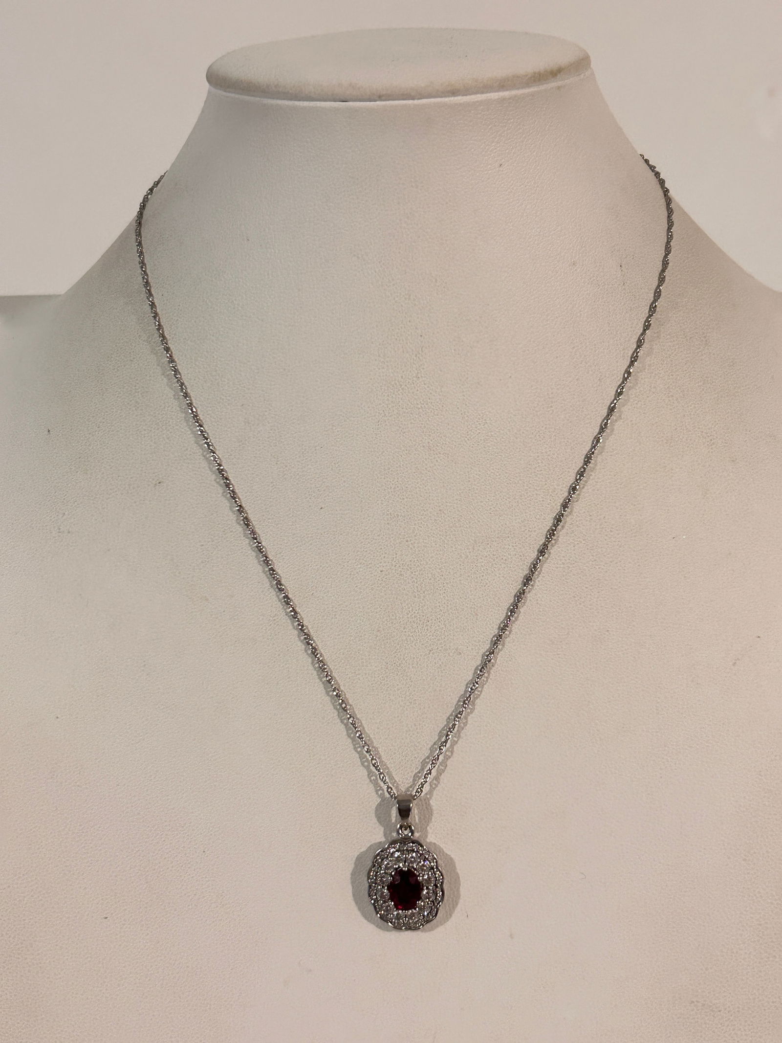 Vintage Sterling Silver Tested Ruby Pendant Necklace 17" (1 of 5)