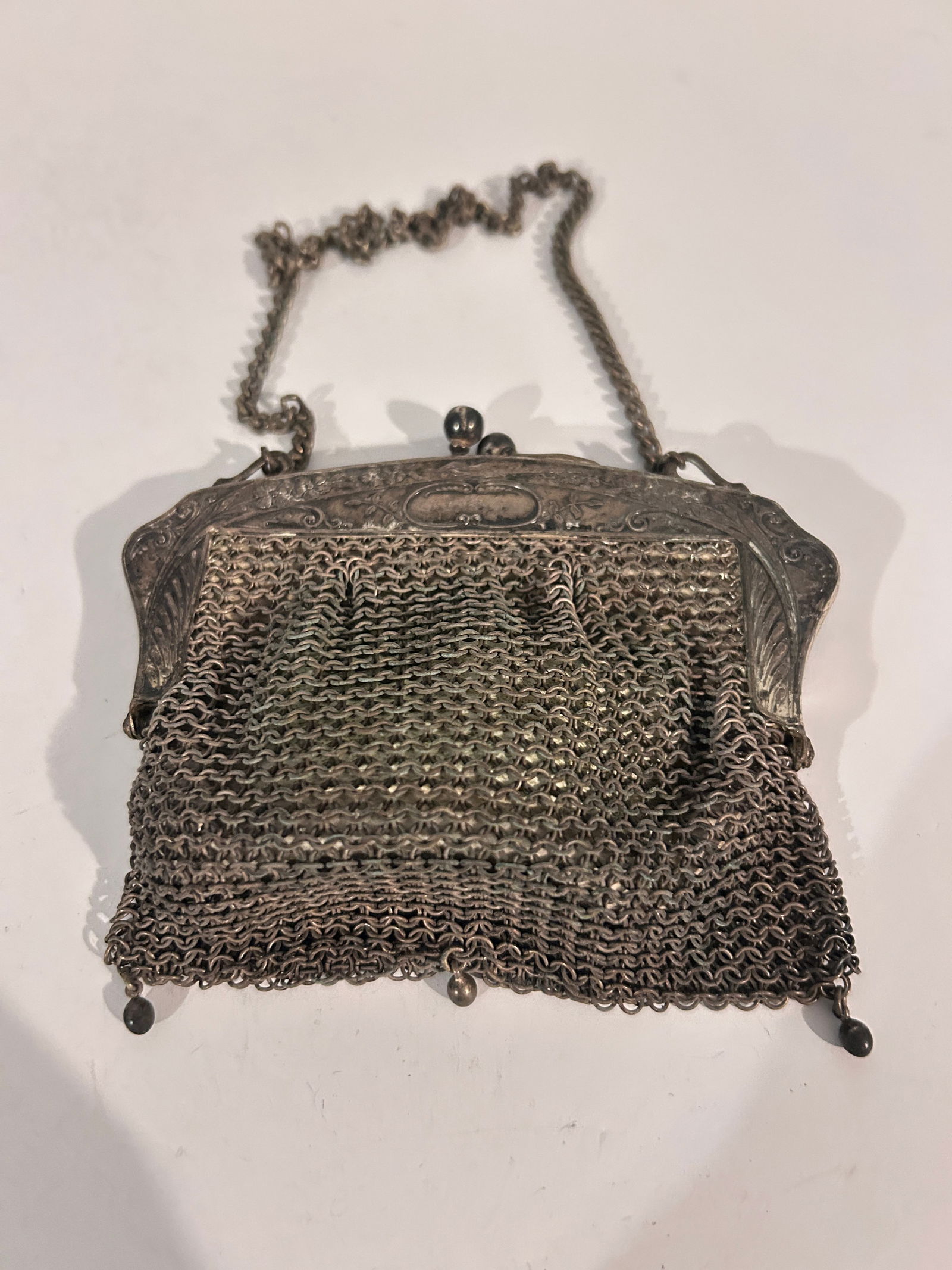 Antique German silver mesh purse, likely dating from the early 20th century, possibly the Art (1 of 5)