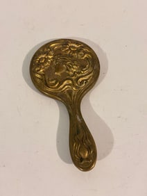 Vintage 4" Art Nouveau miniature brass repoussé hand mirror