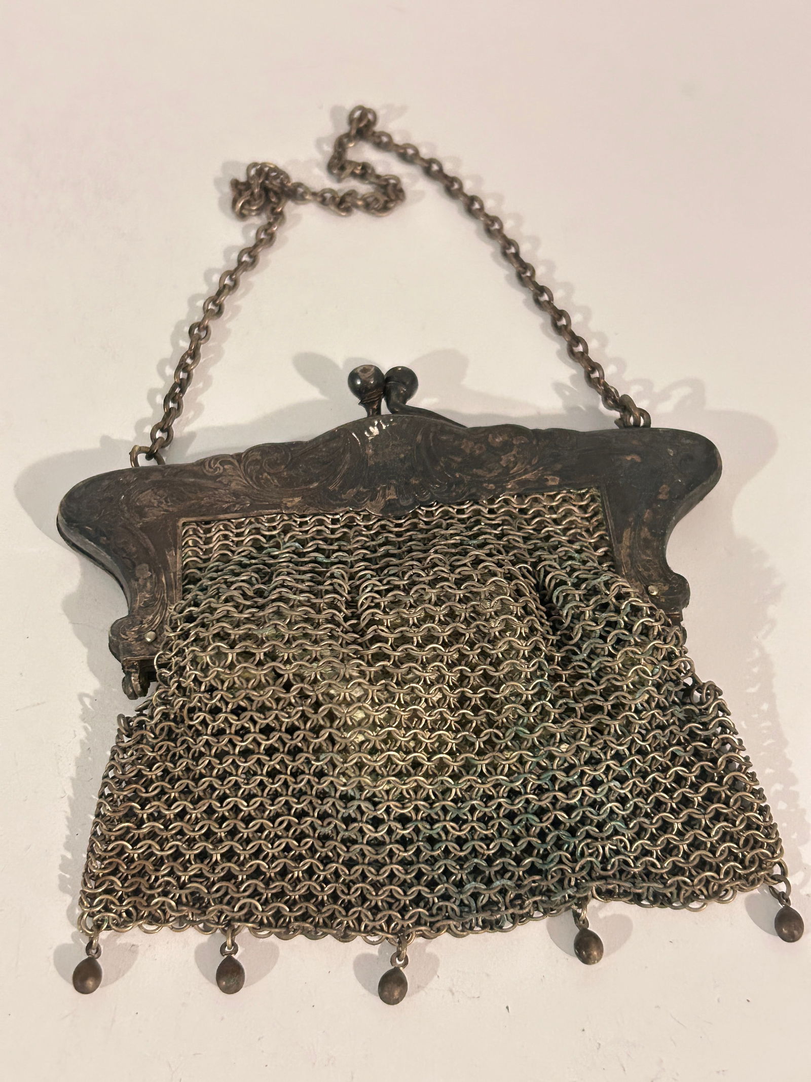 Antique German silver mesh purse, likely dating from the early 20th century, possibly the Art (1 of 6)