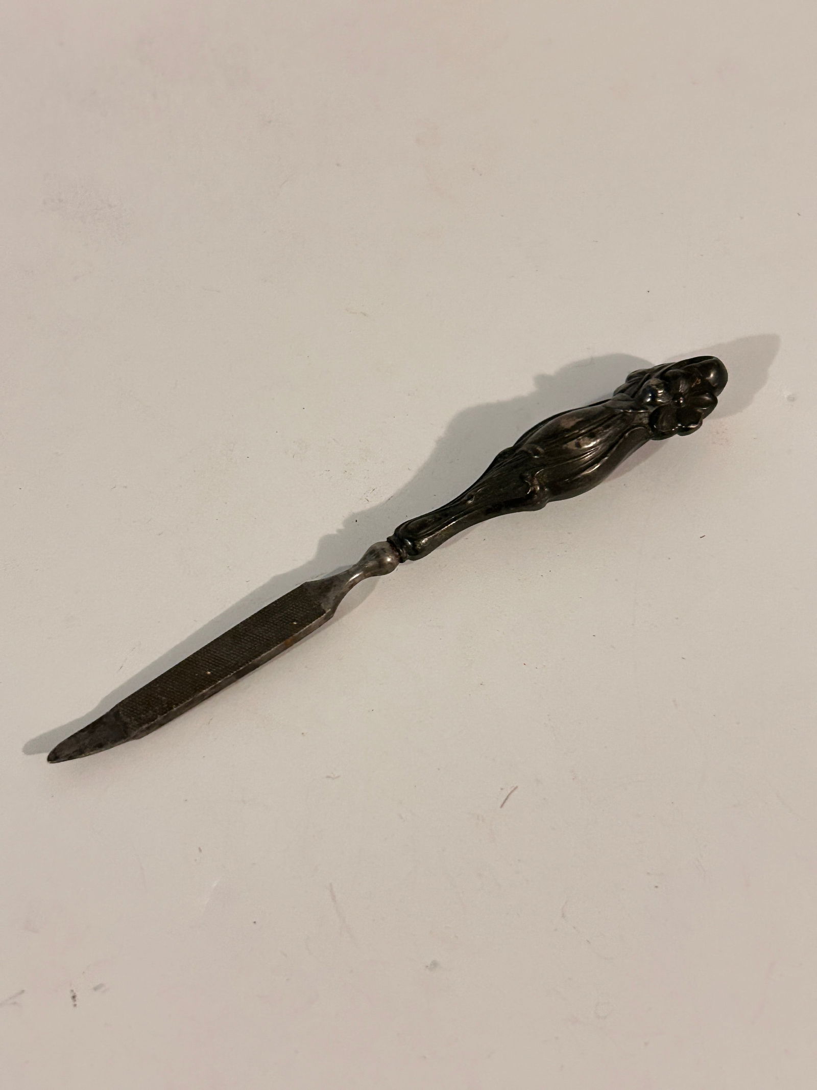 Victorian Sterling Silver Nail File Art Nouveau Flowers Ornate 5 1/4" (1 of 4)