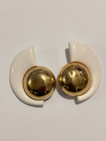 Vintage Gold Tone Enamel Large Fashion Earrings one has a slight dent