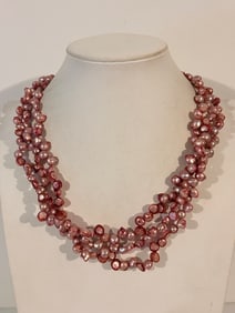 Vintage multi-strand Sterling Silver pink baroque freshwater pearl necklace 18"