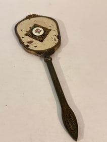 Antique bronze guilloche enamel HAND MIRROR 1900´s. Big and heavy. Unique