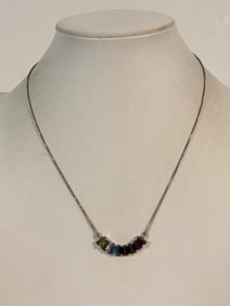 Vintage Sterling Silver multi colored gemstone Necklace 17"