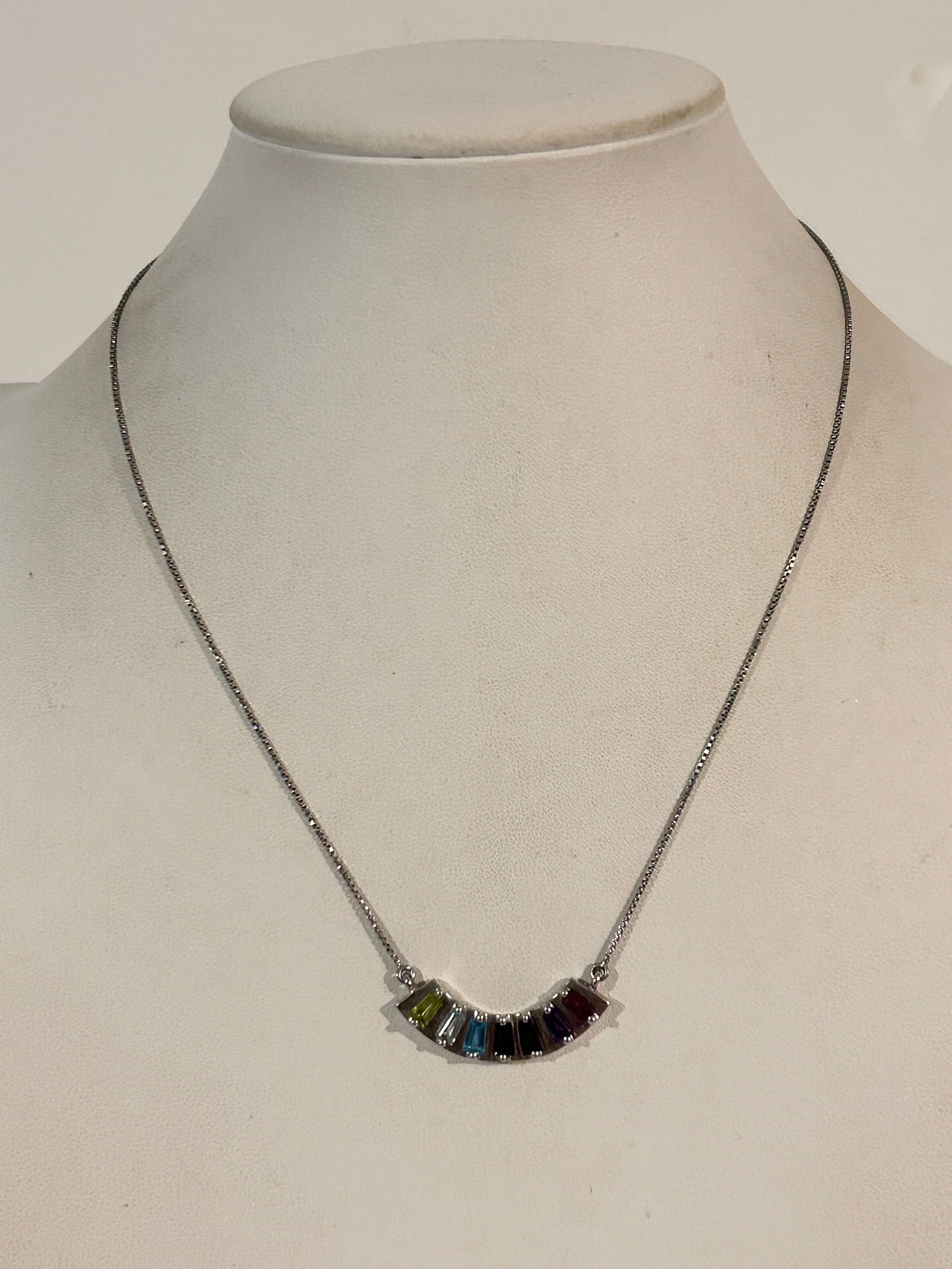 Vintage Sterling Silver multi colored gemstone Necklace 17" (1 of 6)