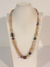 Vintage bone and stone Tribal long necklace 28"