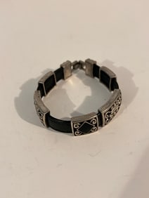 Vintage Celtic knotwork leather bracelet with metal accents 7"