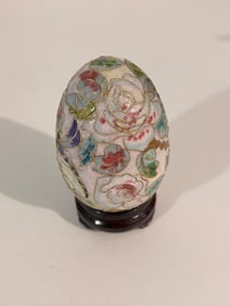 Vintage Cloisonne Decorative Gold Egg With Stand