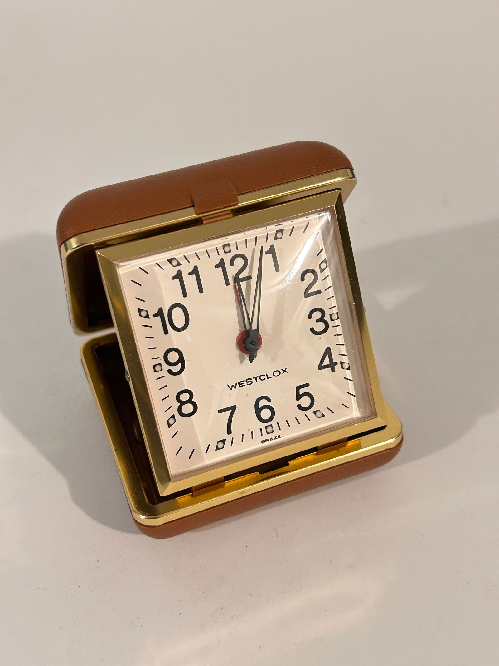 Vintage Westclox Windup Brown Folding Travel Alarm Clock Made in Taiwan 3 X 3 (1 of 4)