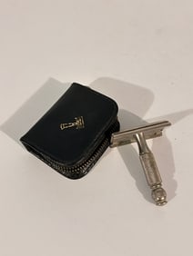 Vintage Gillette Mini Travel Razor Compact Leather Case