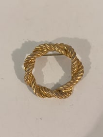 Vintage Gold Tone AJC Wreath Brooch