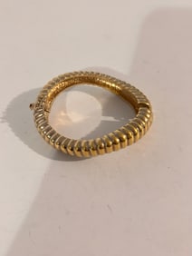 Vintage Signed PANETTA Clear Rhinestones Goldtone Textured Clamper Bracelet hinged 7"