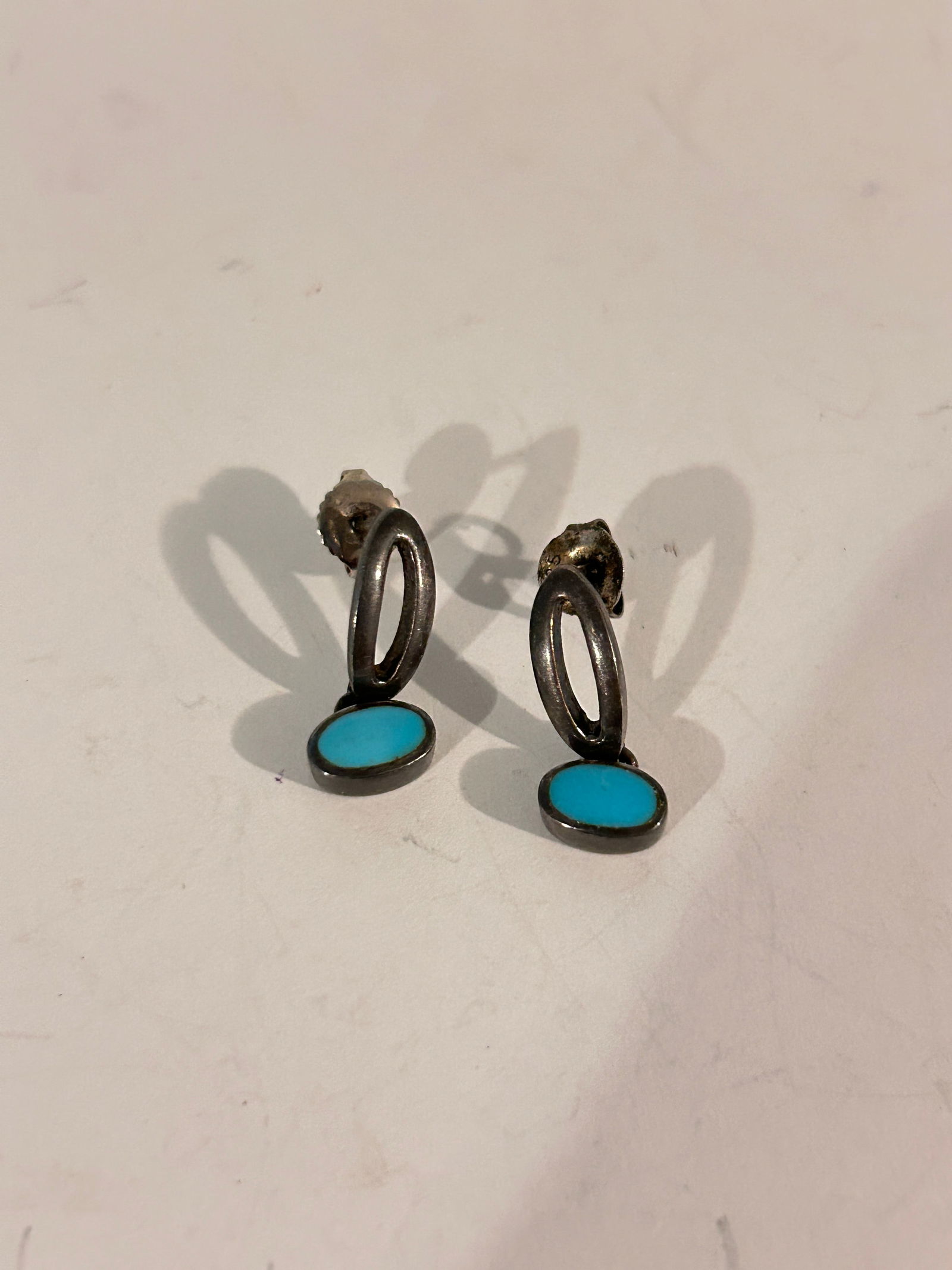 Vintage Sterling Silver Turquoise Earrings: Vintage Sterling Silver Turquoise Earrings Please view all photos as they are part of the description and condition of this Item, Feel free to contact me with questions or picture requests! Used Item