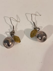 RARE Laton Sterling Silver & Brass Apple Drop Dangle Earrings Mexico