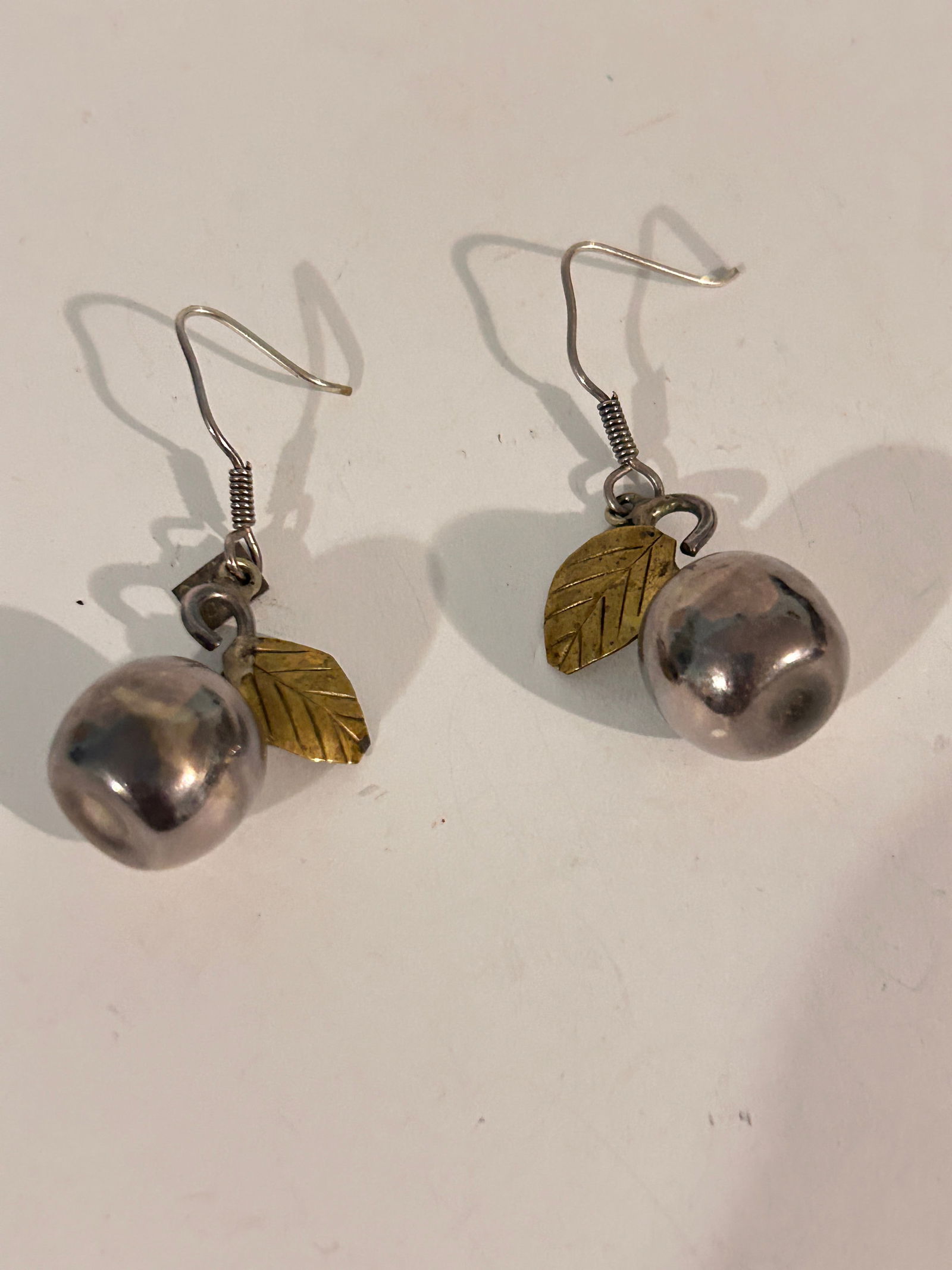 RARE Laton Sterling Silver & Brass Apple Drop Dangle Earrings Mexico (1 of 4)