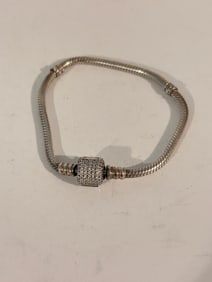 Authentic Pandora 6.7" Silver CZ Barrel Clasp Charm Bracelet