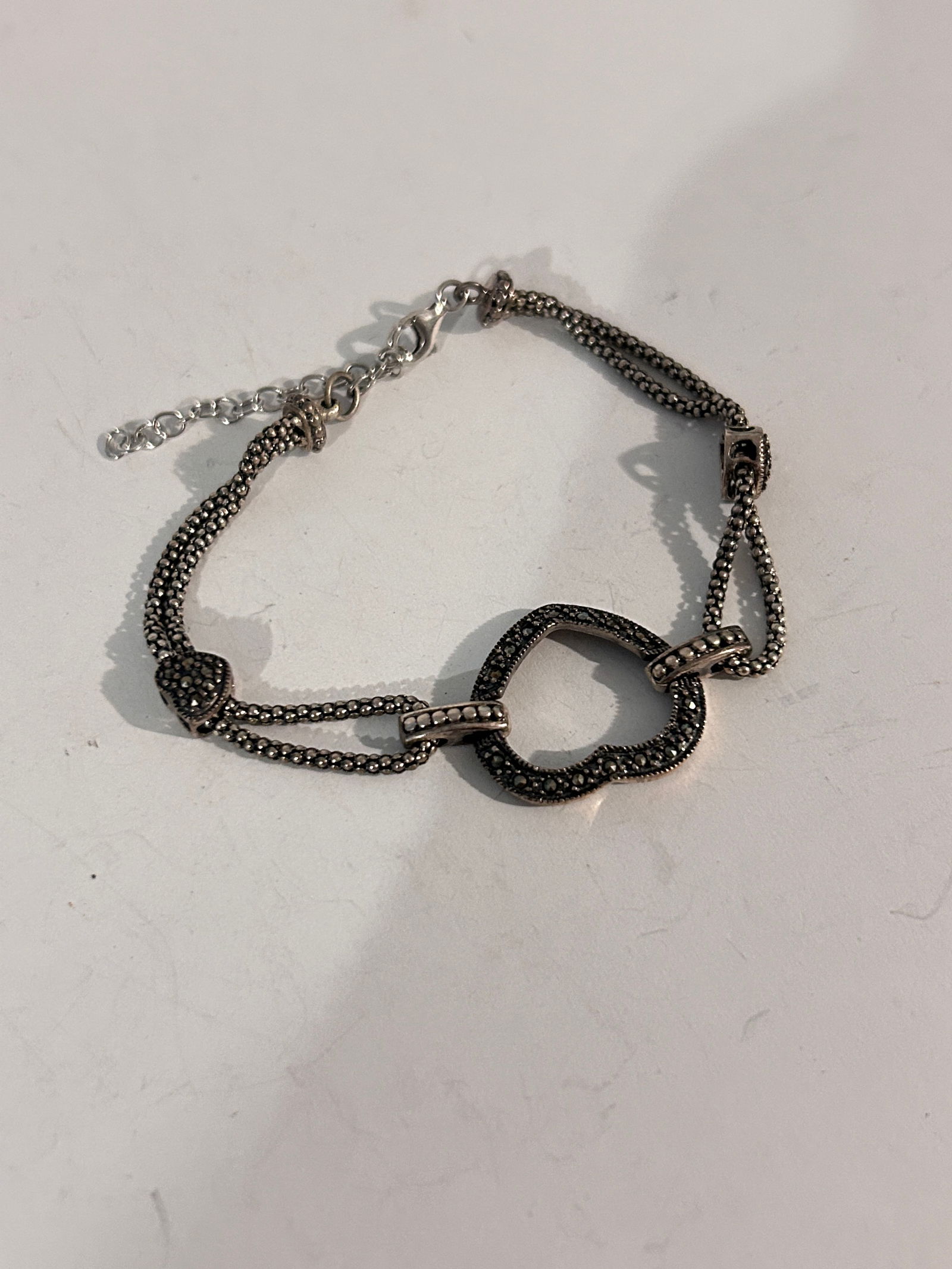 Vintage Sterling Silver marcasite heart Bracelet 7": Vintage Sterling Silver marcasite heart Bracelet 7" Please view all photos as they are part of the description and condition of this Item, Feel free to contact me with questions or picture requests! U