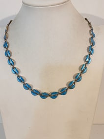 David Anderson Sterling 925 Blue Leaf Enamel Necklace 21"