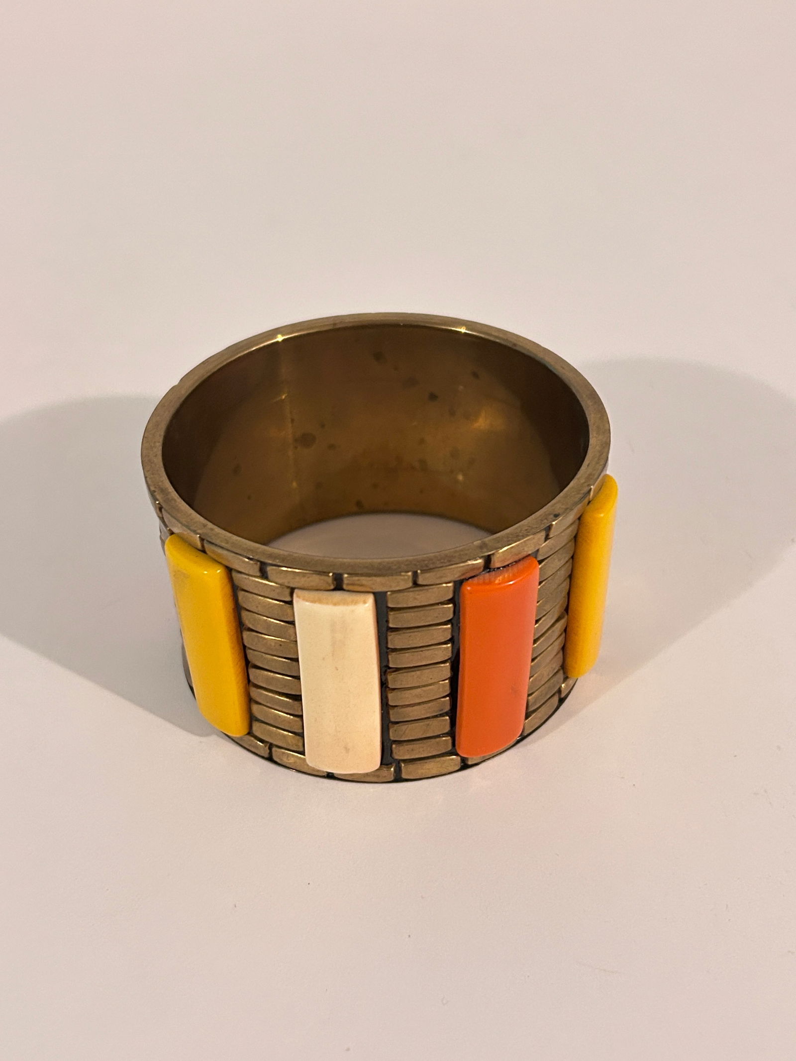 Vintage Chunky Brass Acrylic Wrapped Cuff Bracelet 8": Vintage Chunky Brass Acrylic Wrapped Cuff Bracelet 8" Please view all photos as they are part of the description and condition of this Item, Feel free to contact me with questions or picture requests!