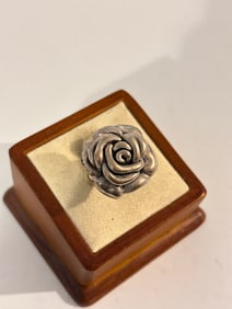 Vintage Sterling Silver Rose Modernist Ring sz 7