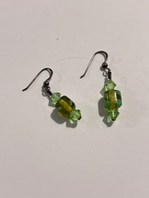 Vintage Sterling Silver green murano Earrings