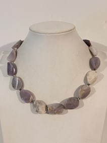 Vintage Sterling Silver Gemstone bead Necklace sz 18"