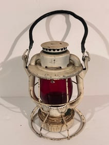 Dietz Railroad Lantern New York Antique RR Vtg w/ Red Glass Globe