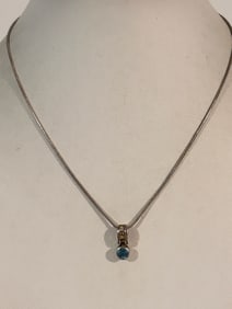 Vintage Sterling Silver tested topaz pendant Necklace 16"