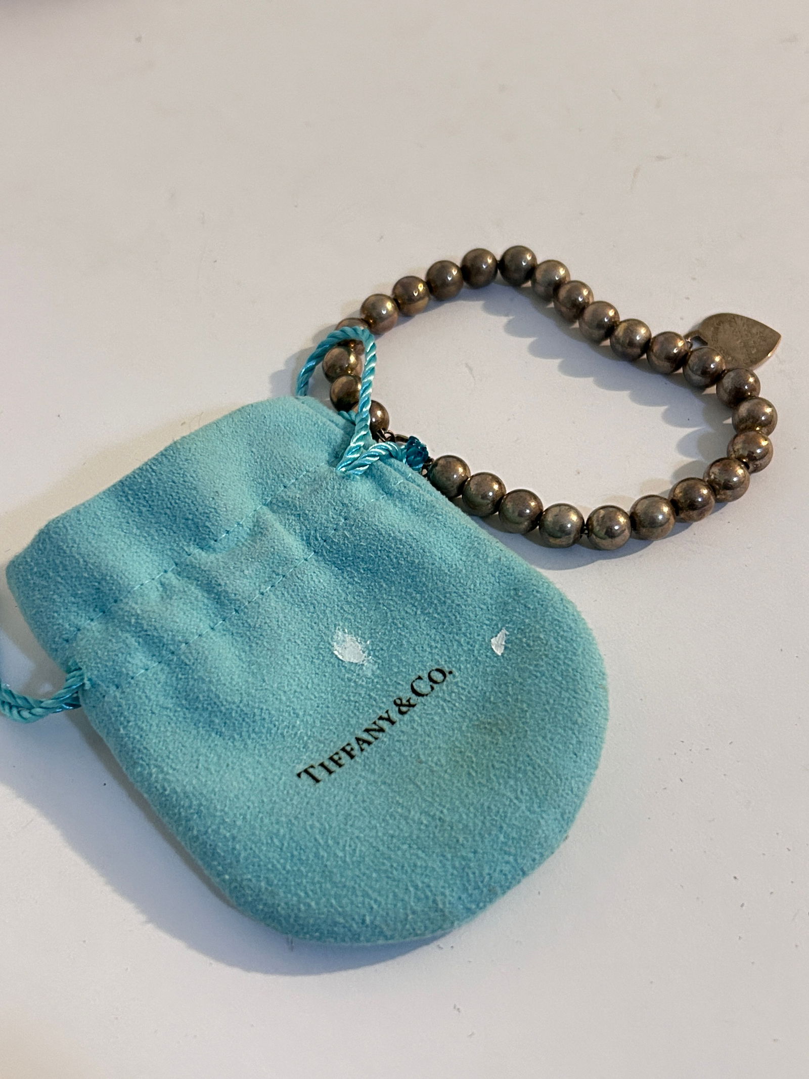 Tiffany & Co Sterling Silver Bead Heart Tag Bracelet 7 1/2" (1 of 6)