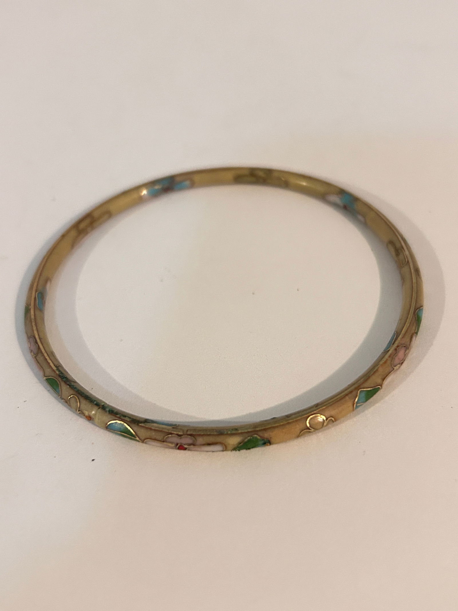 Vintage Chinese Multi Colored Cloisonne Narrow Bangle Bracelet 7" (1 of 4)