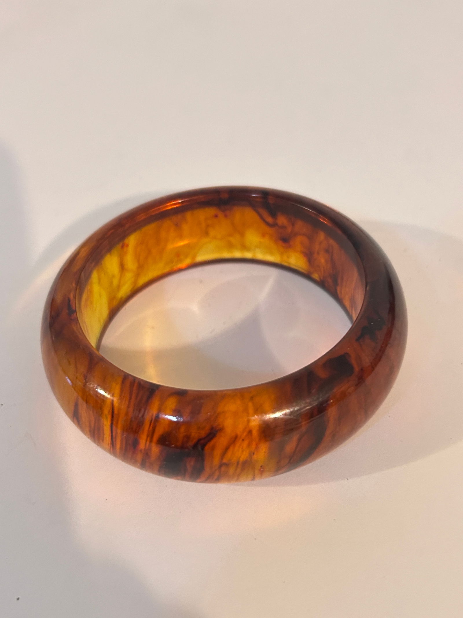 Vintage Bakelite Bangle Bracelet Marbled Amber 1" wide x  2½" diameter Beauty! (1 of 4)