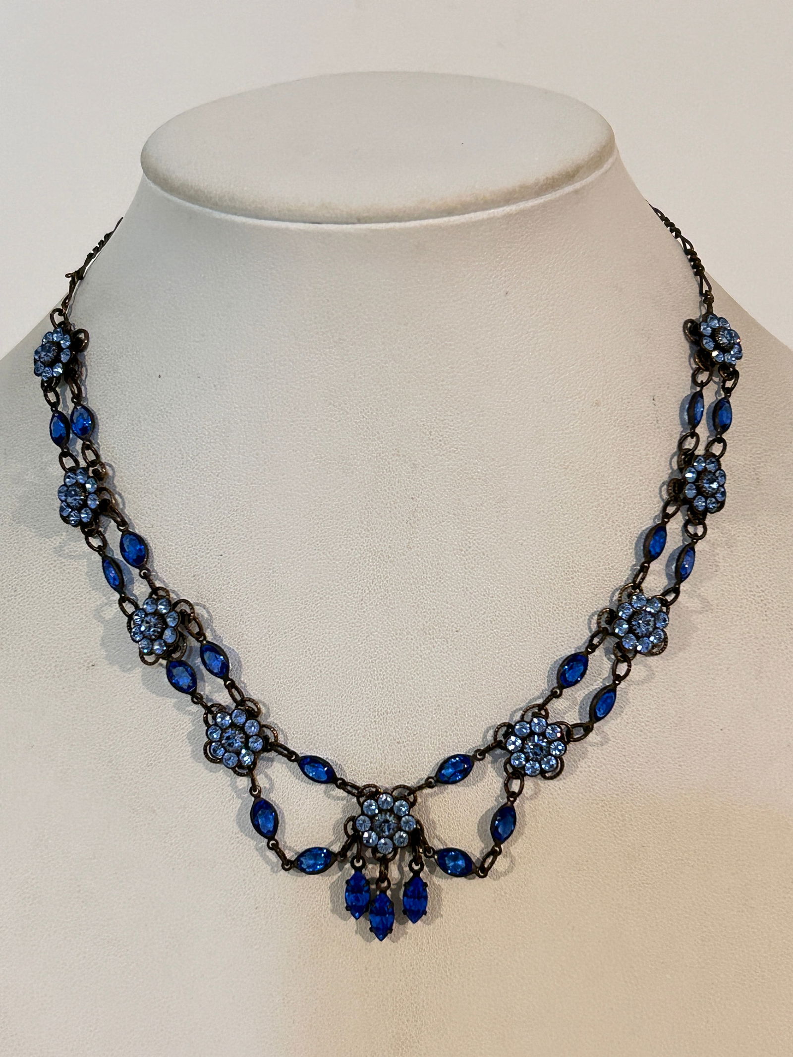 Vintage KENNY MA San Francisco Blue Floral Swarovski Crystal Necklace 16" (1 of 5)