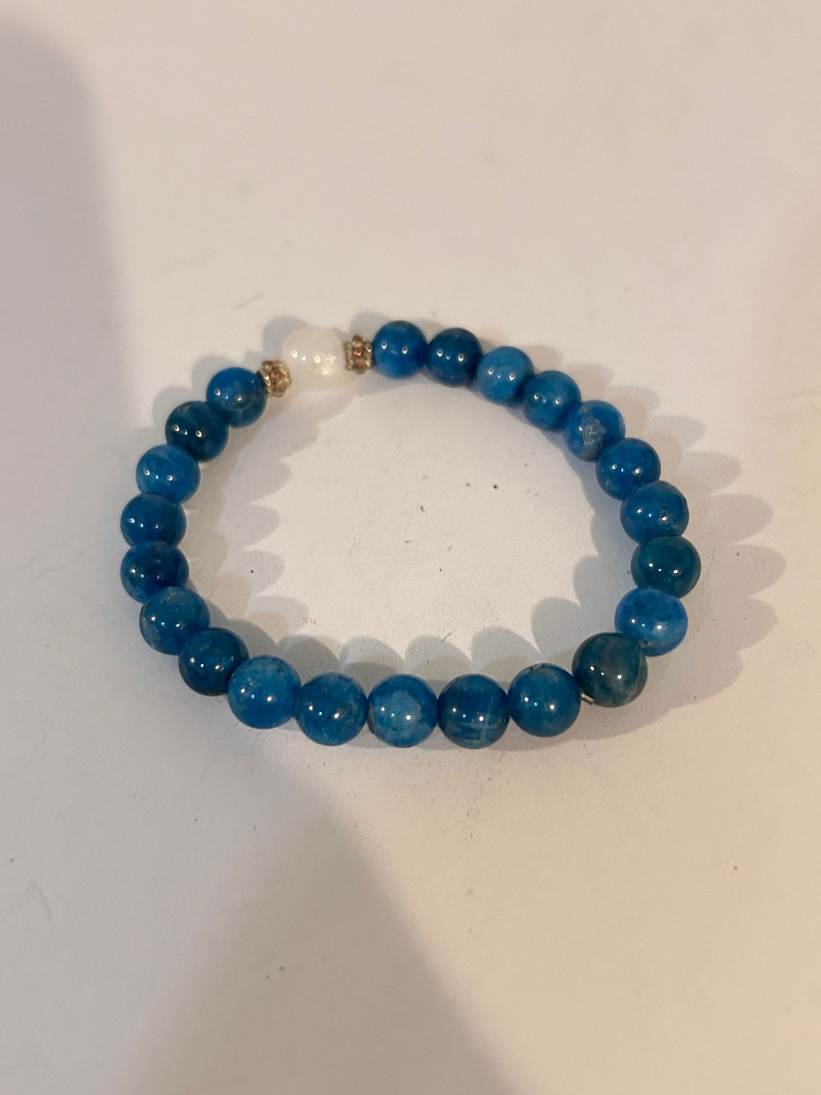 Natural Apatite Stone Beads Bracelet Blue Gemstone Stretch Bracelet Handmade (1 of 3)
