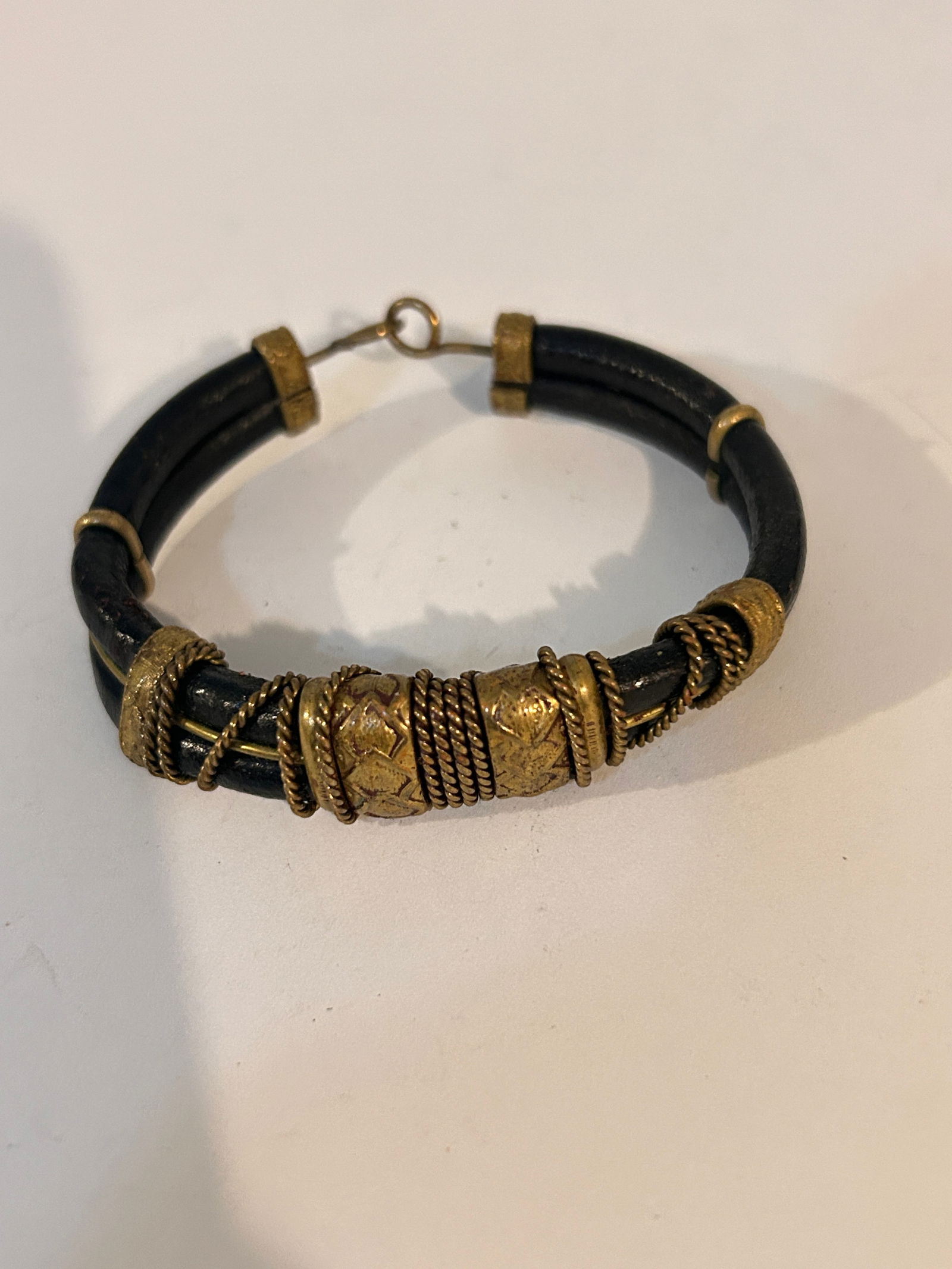 Artisan Handmade Genuine Leather, Brass, Copper and Silver Cuff Bracelet 7.5 in (1 of 3)