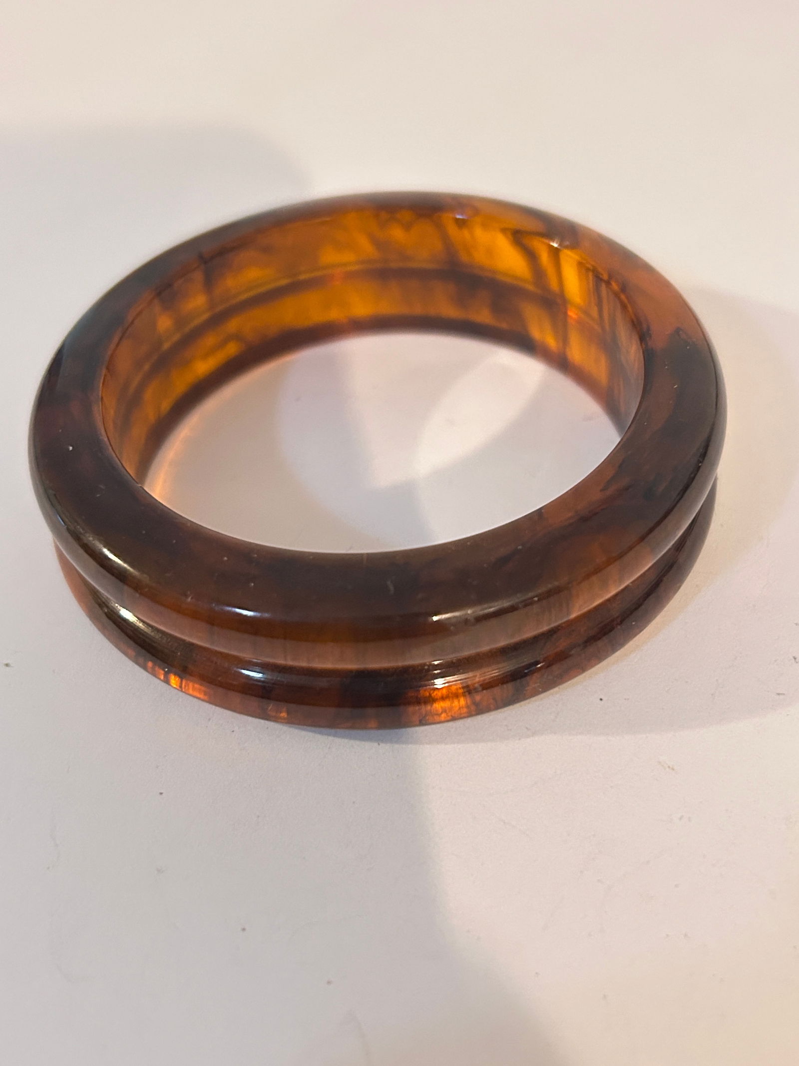 Vintage Bakelite Bangle Bracelet Marbled Amber 3/4" wide x  2½" diameter Beauty! (1 of 4)