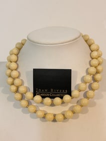 Joan Rivers Signed 80s Cream And Gold Tone Bead Necklace 30"