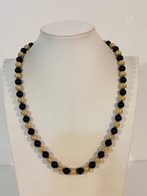 Vintage black & gold bead Necklace 22"