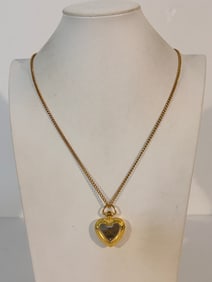 Vintage Joan Rivers Gold Tone Heart Pendant Clock Necklace Long Chain 30"