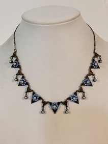 KENNY MA San Francisco Blue Floral Swarovski Crystal Necklace 16"