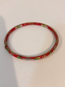 Vintage Chinese Multi Colored Cloisonne Narrow Bangle Bracelet 7"