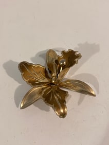 Vintage Gold Tone Faux Pearl Orchid Brooch Pin 2.5 "