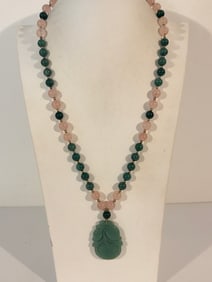 Vintage Tested Jade & Amethyst Pendant Necklace sz 27"