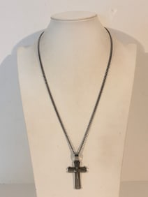 Vintage Stainless Steel triple clross pendant Necklace 23"