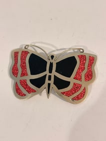 Vintage Alpaca Hecho En Mexico Butterfly Brooch 3 1/4"