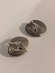 Vintage Sterling Large SPIRAL Silver Clip On Earrings