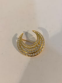 Vintage Signed Joan Rivers Rhinestone Half Moon Pin/Brooch