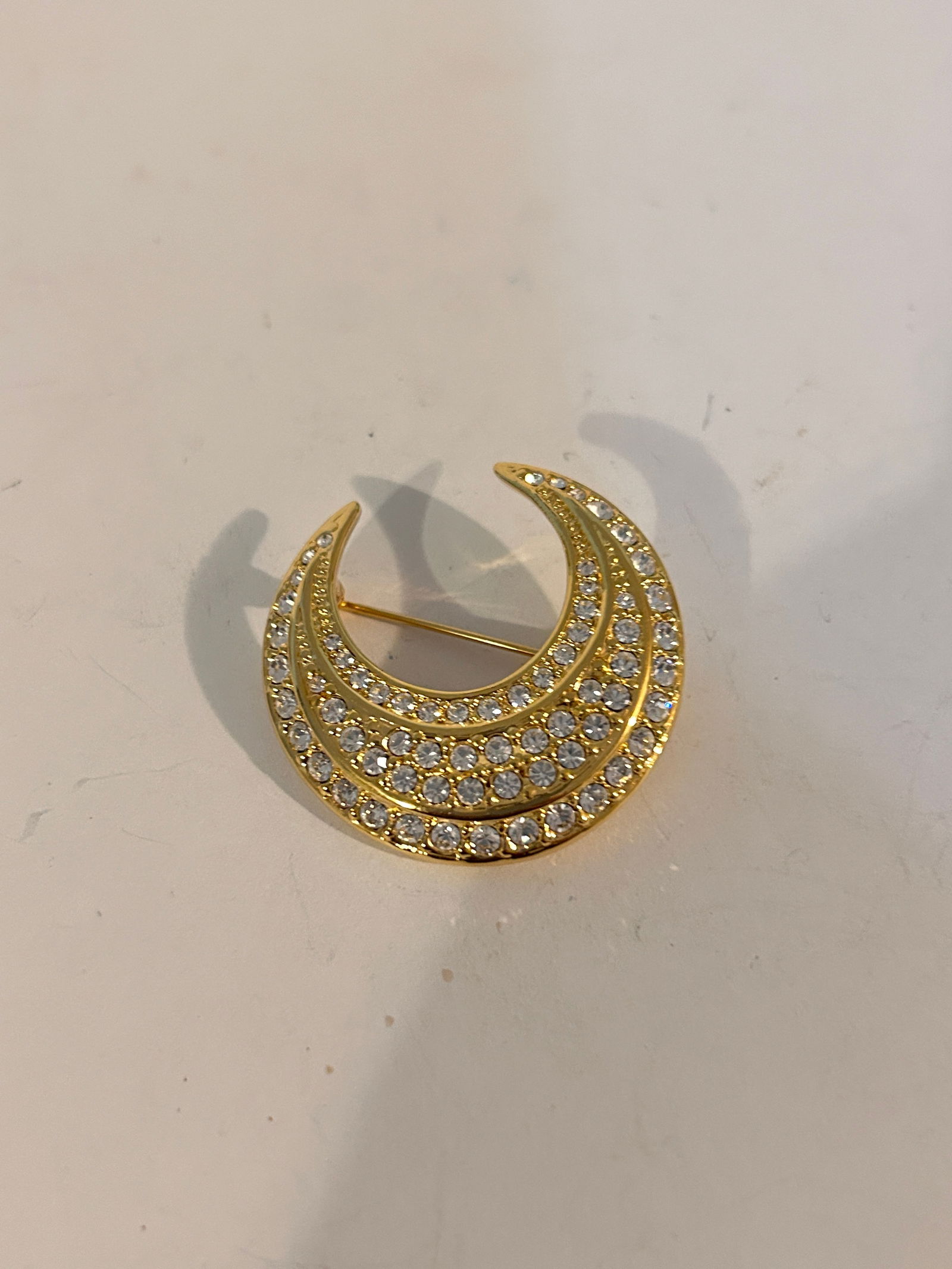 Vintage Signed Joan Rivers Rhinestone Half Moon Pin/Brooch (1 of 4)