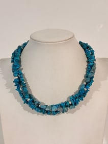 Vintage Sterling Silver 3 strand Turquoise bead Necklace 17"