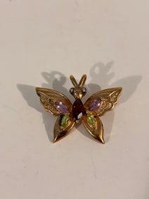 Sterling multi-colored gemstone butterfly pendant or brooch
